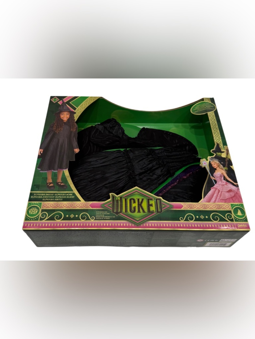Wicked Elphaba Black Dress, Hat & Cape Costume Dress Up Set Child Size 4-6x NIB